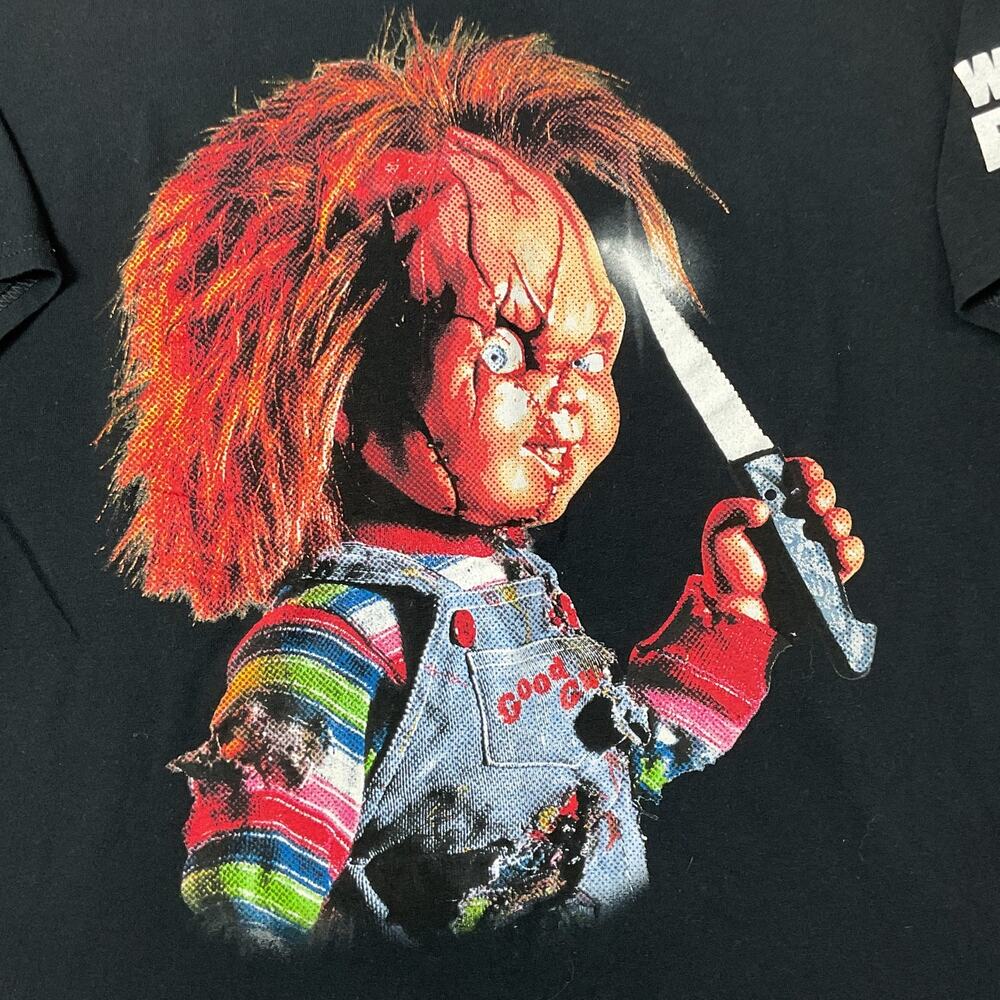 Chucky Wanna Play Black Halloween T Shirt Adult XL - Picture 2 of 8